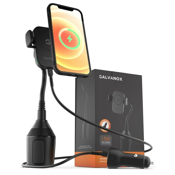 Galvanox Cup Phone Holder for Car with MagSafe Wireless Charger (15W) Auto Clamping Magnetic iPhone 12/Pro/Max Cup Mount