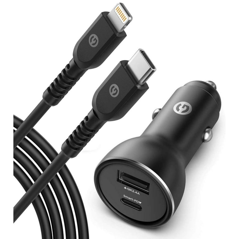 Galvanox Dual Apple iPhone Car Charger Apple MFi Certified 5ft USB C Lightning Cable with PD Fast Charging 30W Multi Port Car Adapter for Apple iPhone 12 11 11 Pro Max Xs Max Xr Walmart