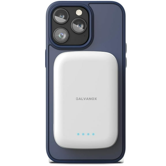 Galvanox Power Bank Compatible with MagSafe for iPhone - 5000mAh USB C Fast Charging Wireless Magnetic Battery Portable Charger with LED Light Indicator (White)