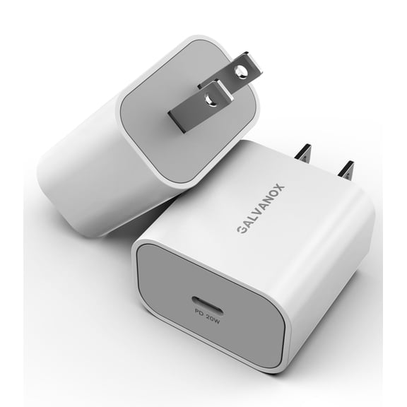 Galvanox USB C Charger (20W) Fast Charging Wall Block Power Adapter for iPhone 13 / 12 Pro Max / 11 / Samsung Galaxy (2 Pack)