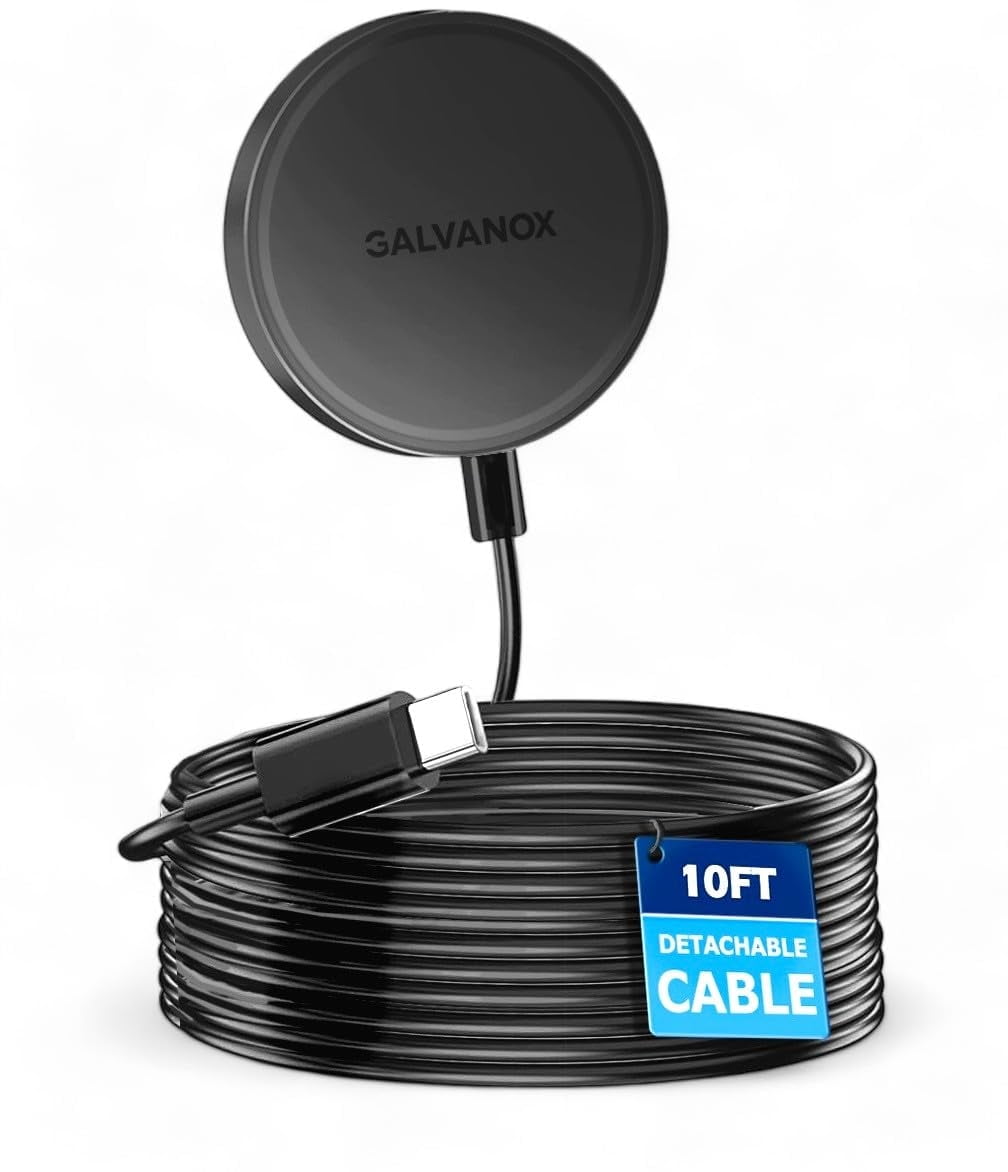 Galvanox Wireless Charger Pad Compatible with MagSafe Charging - Magnetic Charger with 10ft Cable and Adhesive Backing Compatible with iPhone 15 Pro Max /14/13/12