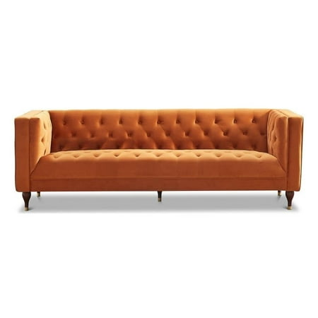 Galveston Mid-Century Tufted Tight Back Velvet Upholstered Sofa in Orange