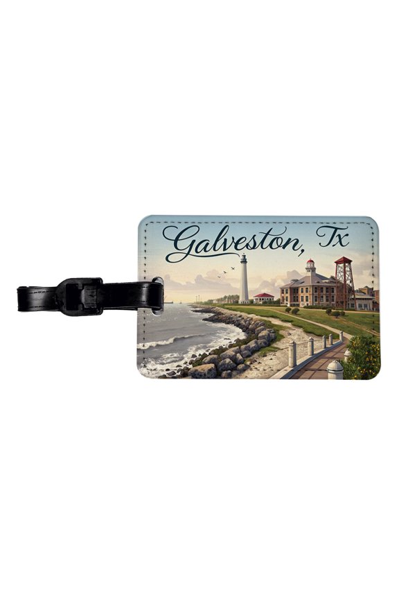 Galveston, Texas TX Travel City State Stamp Faux Leather Travel Luggage Tag