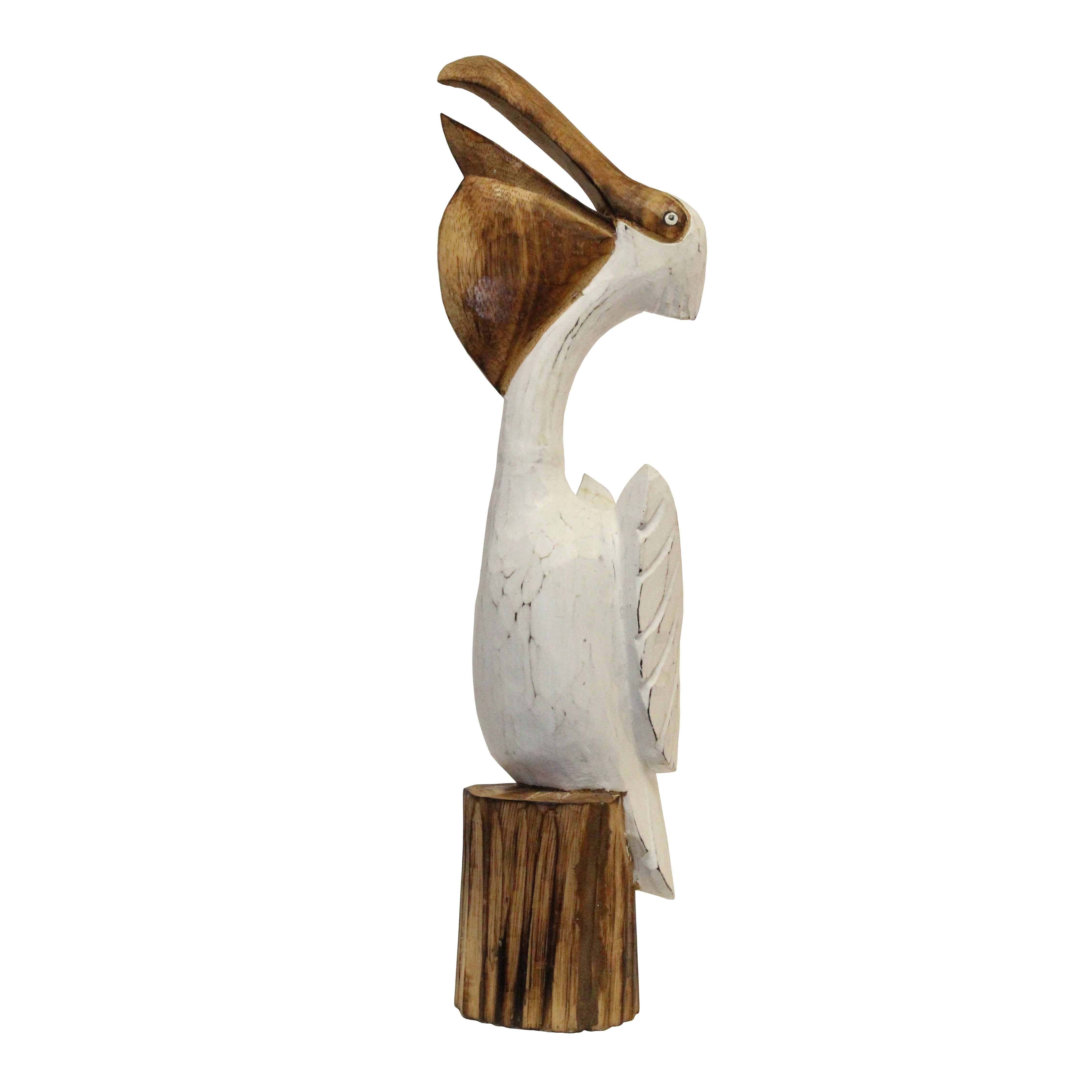 Galvin 20" White and Brown Wooden Pelican Garden Statue