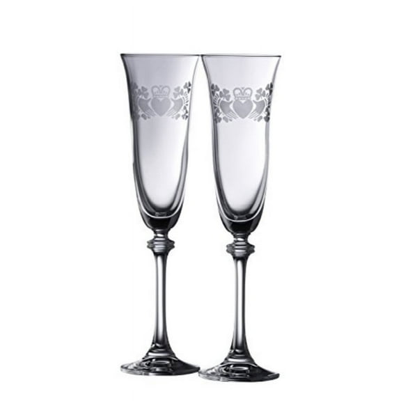 Galway Crystal Claddagh Ring Shamrock Liberty Flutes (1 Pair), Clear