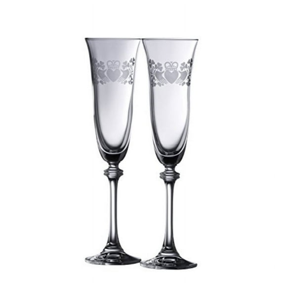 Galway Crystal Claddagh Ring Shamrock Liberty Flutes (1 Pair), Clear