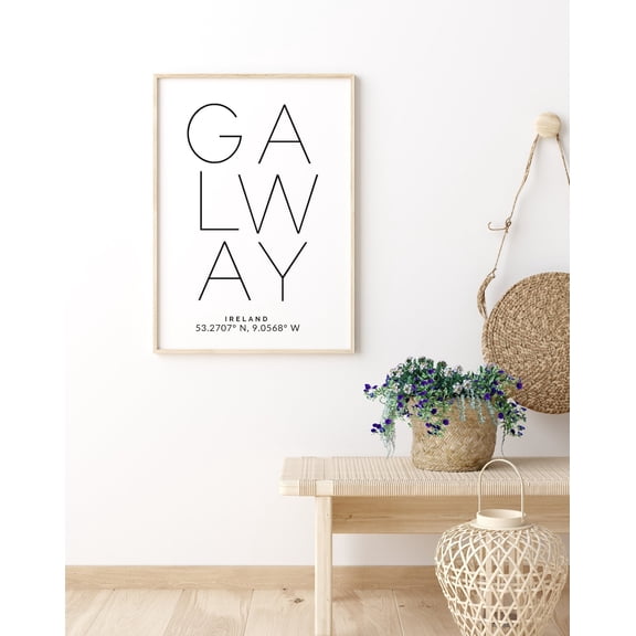 Galway Ireland Minimalist Typography GPS Coordinates Poster, Unframed Poster Size 8x12