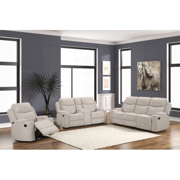 Galya's Light Gray Chenille 3-Piece Living Room Set (Sofa, Loveseat, Chair) - Dimension Details