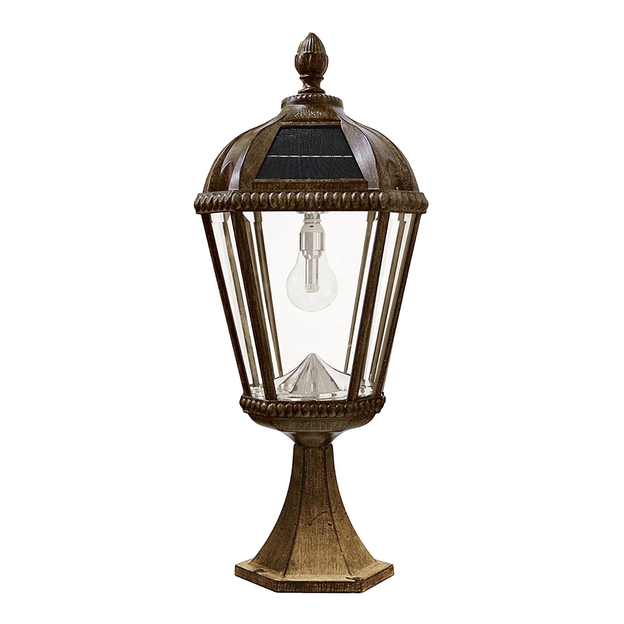Royal Bronze 23" Solar LED Lamp Post with Beveled Glass