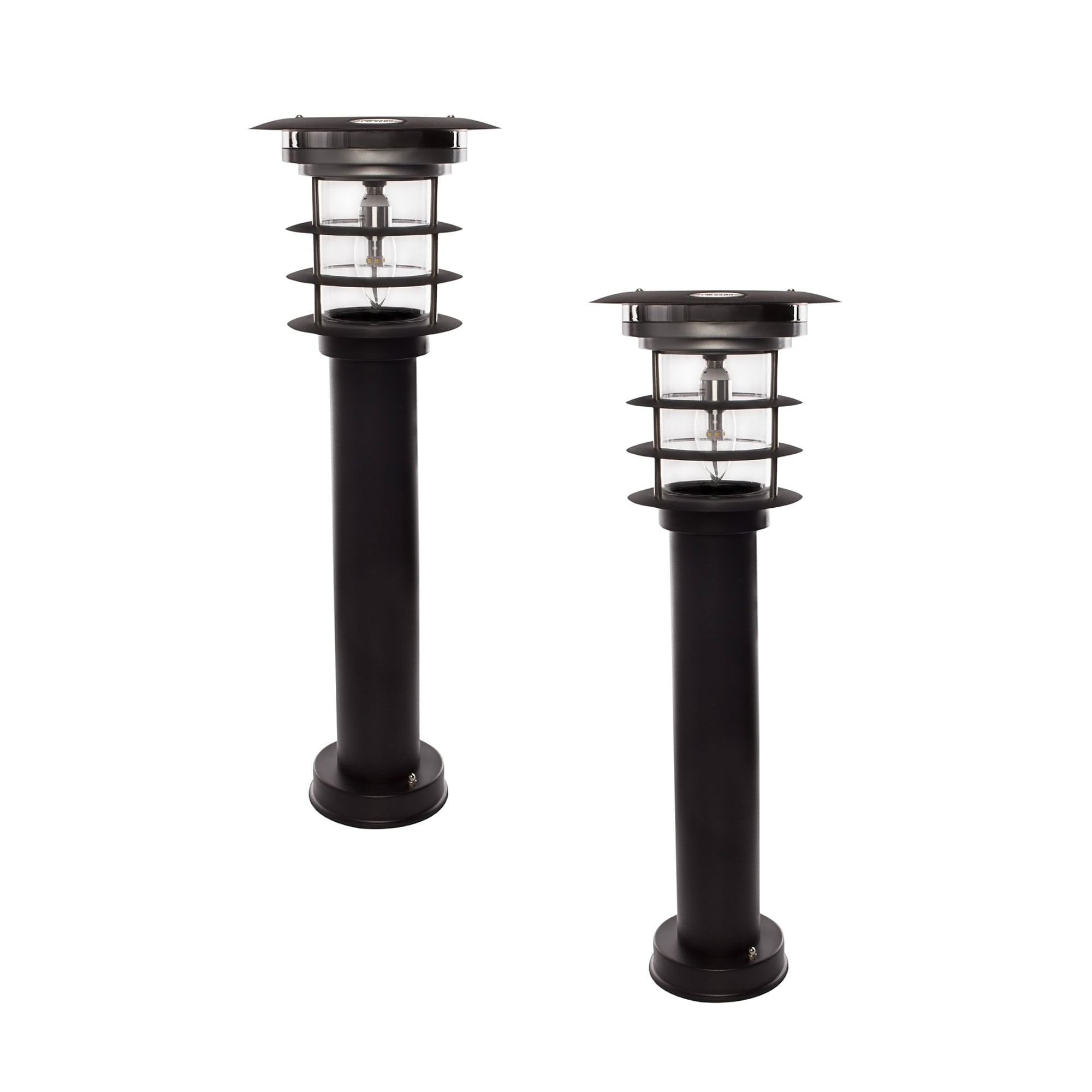 Black Stainless Steel LED Solar Pathway Bollard Lights, Set of 2
