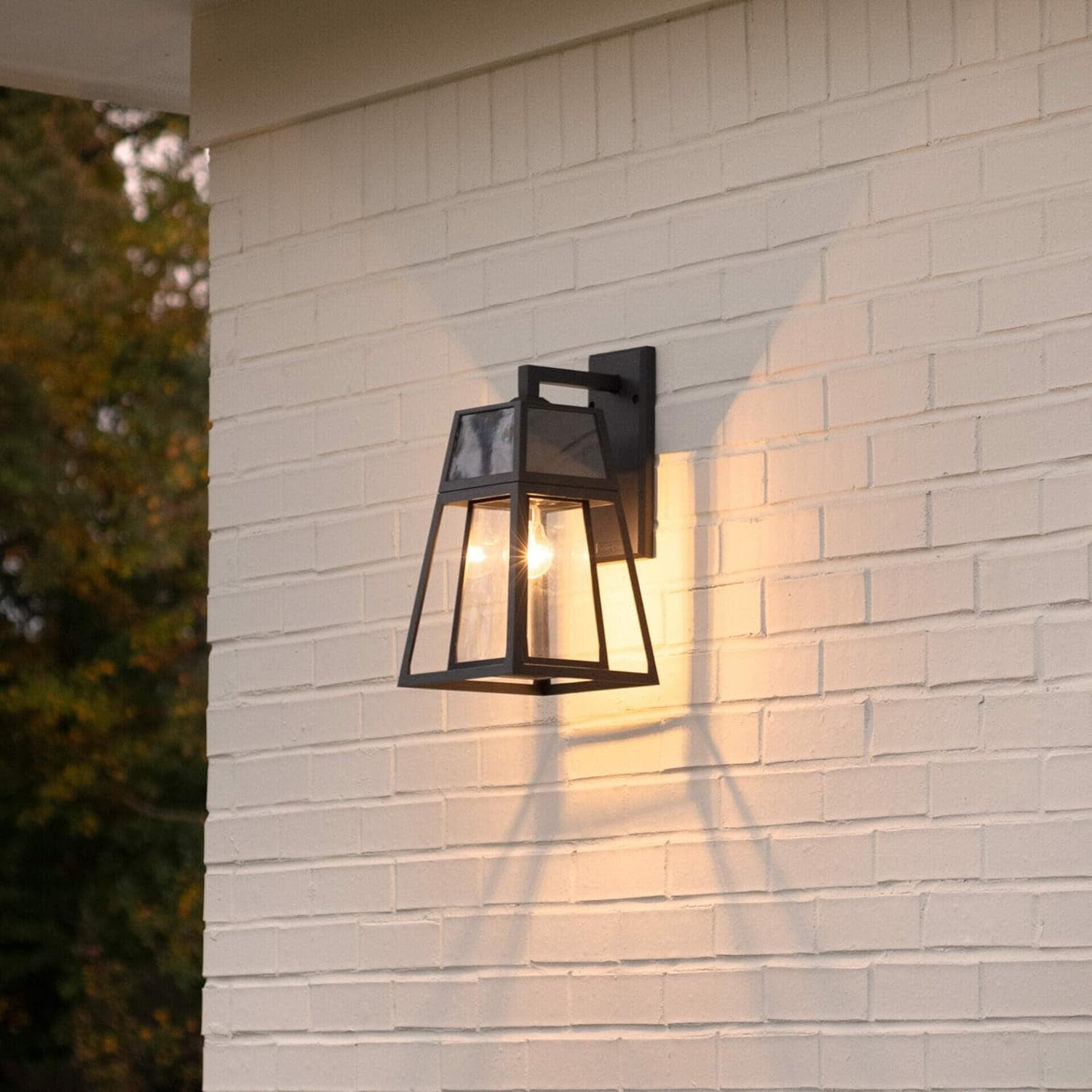 Black Solar Powered Outdoor Lantern with Glass Panels