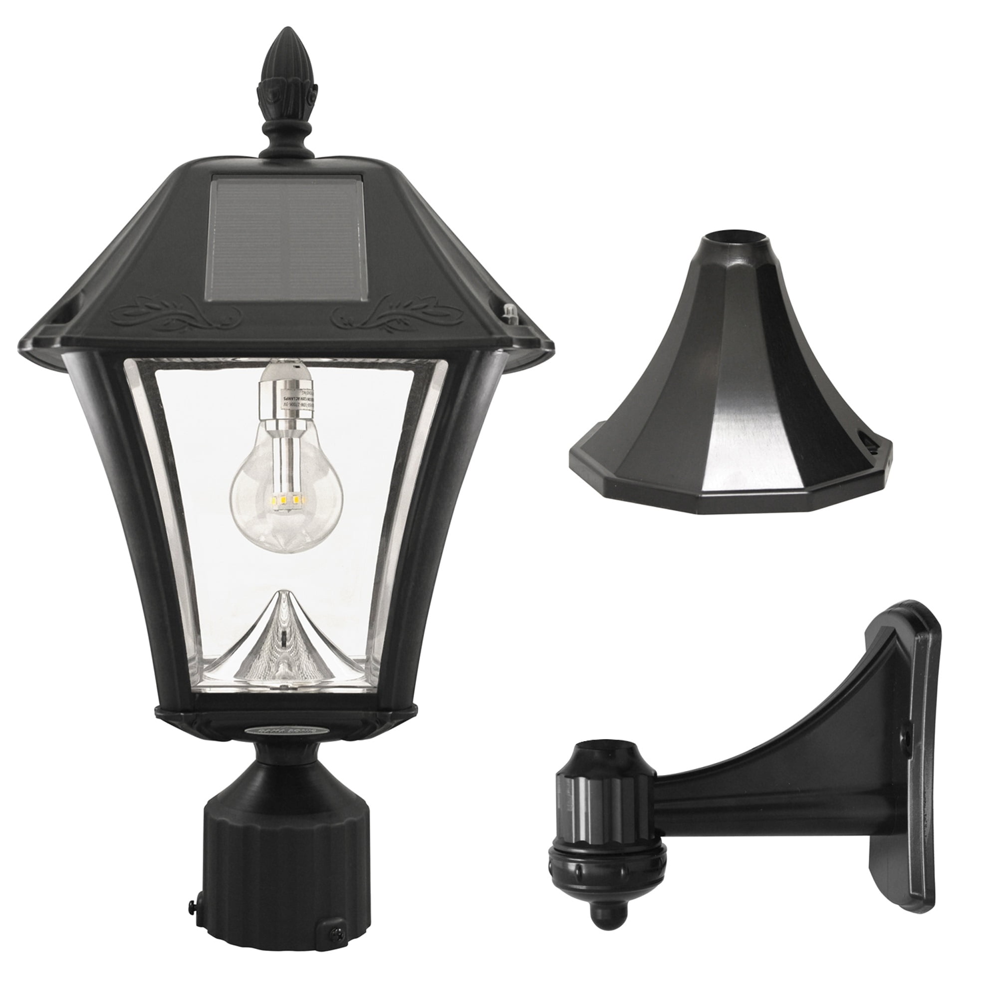 Gama Sonic Baytown II Bulb Black Solar 3' Fitter Post Light with Pier and Wall - N/A