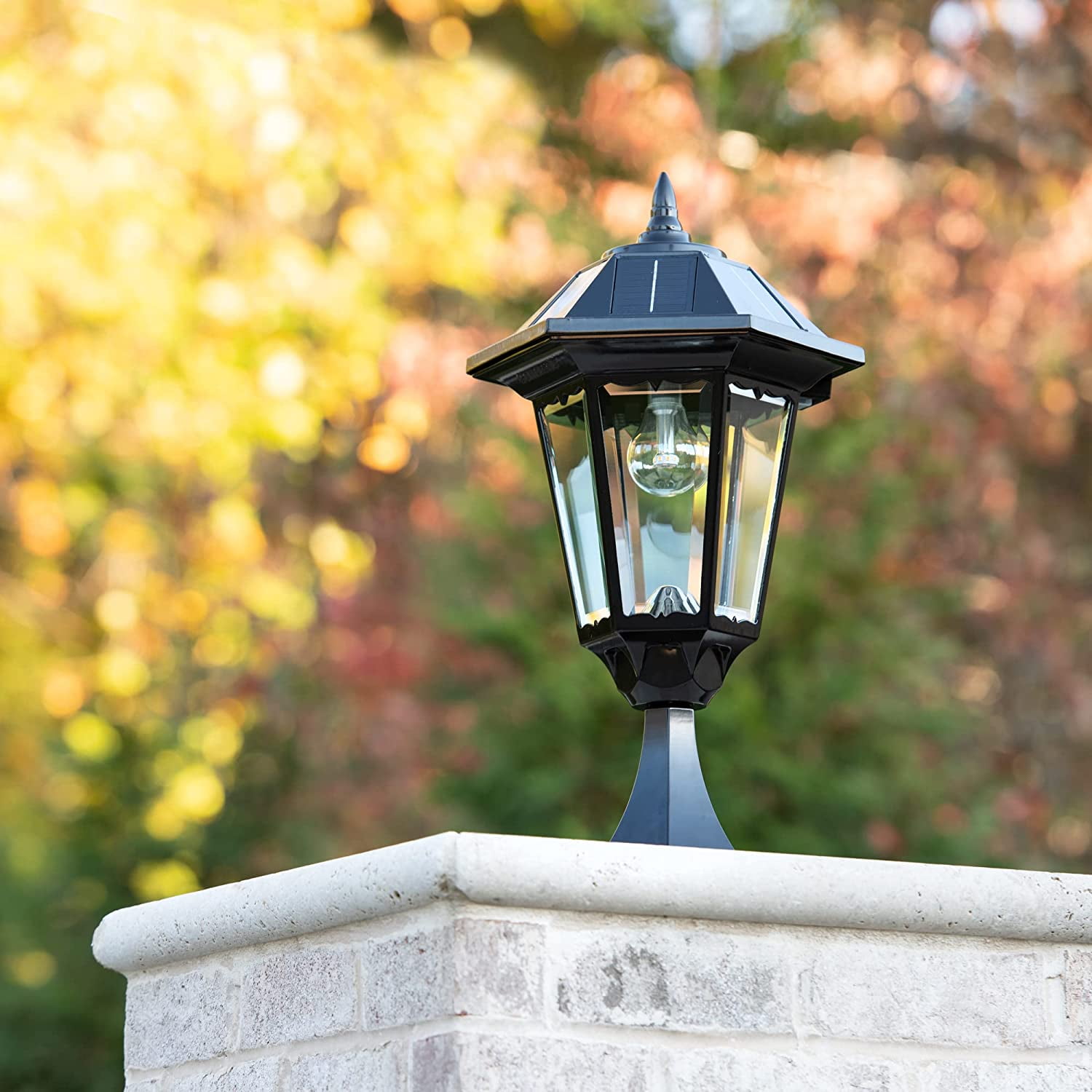Gama Sonic Black Solar Outdoor Post Light, Windsor Bulb, Cast Aluminum ...