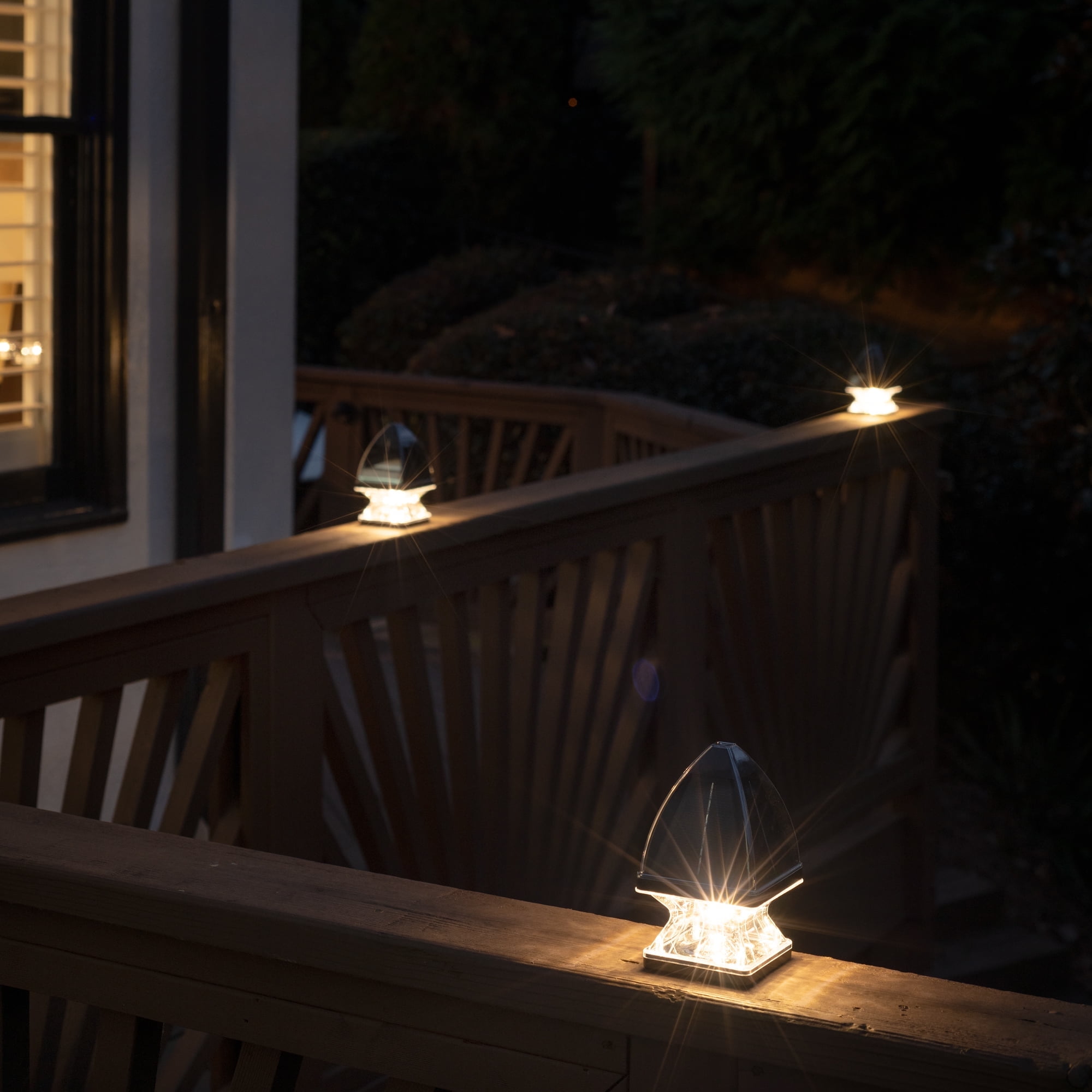 Black Resin Solar LED Post Cap Lights with Dusk to Dawn, 2-Pack