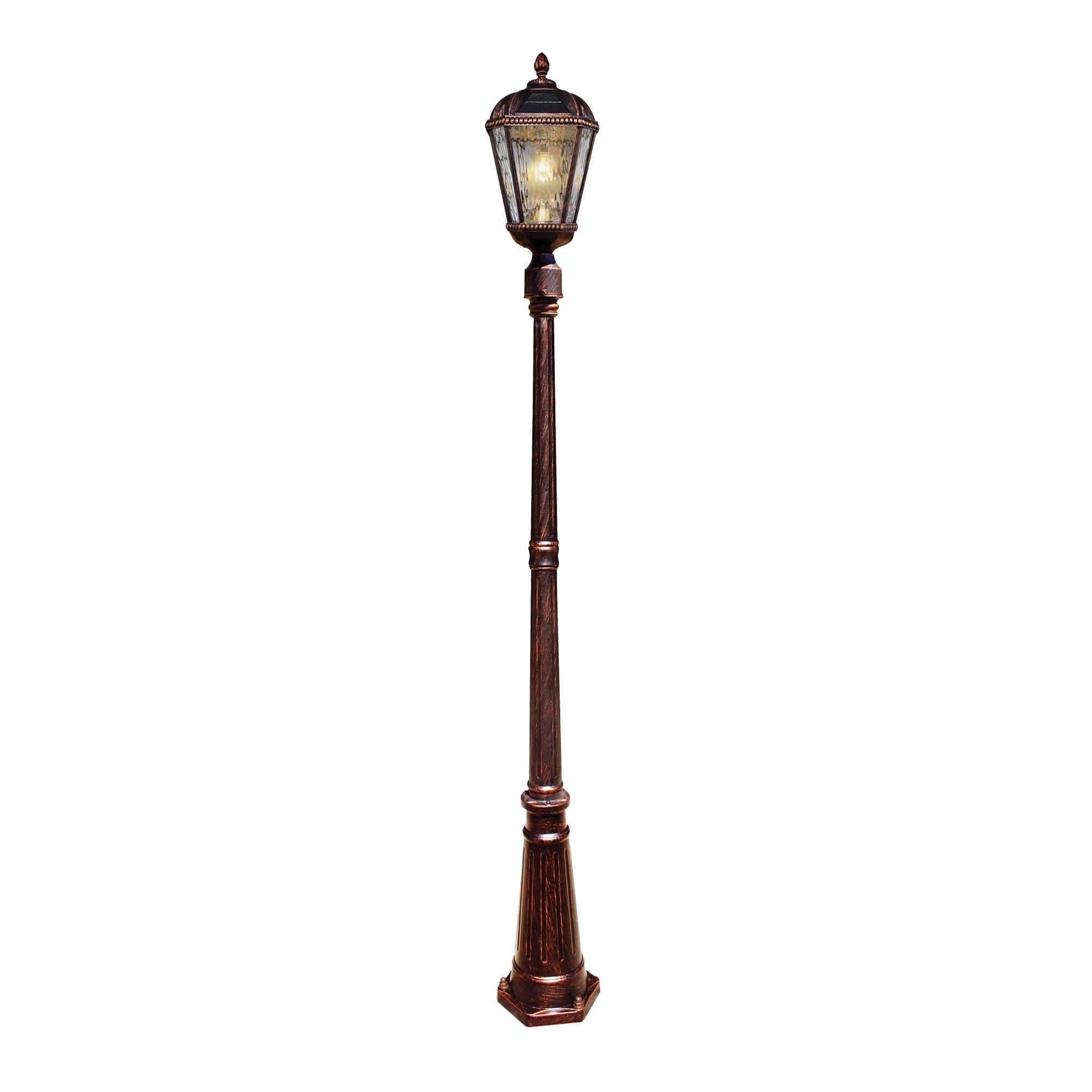 Gama Sonic Outdoor Solar Lamp Post Light, Brushed Bronze Aluminum and Rainwater Glass Panels, 10-Year Royal Bulb, Warm White LED with Omni-Direction Reflector, 87-inch Height, 98B101