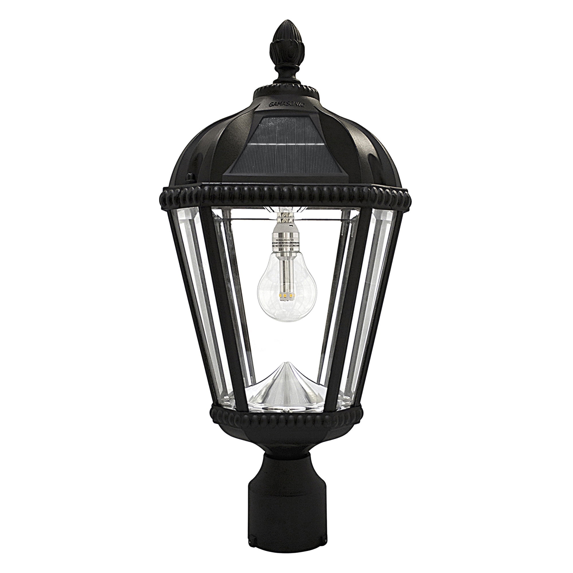 Black Aluminum Solar LED Lamp Post with Beveled Glass