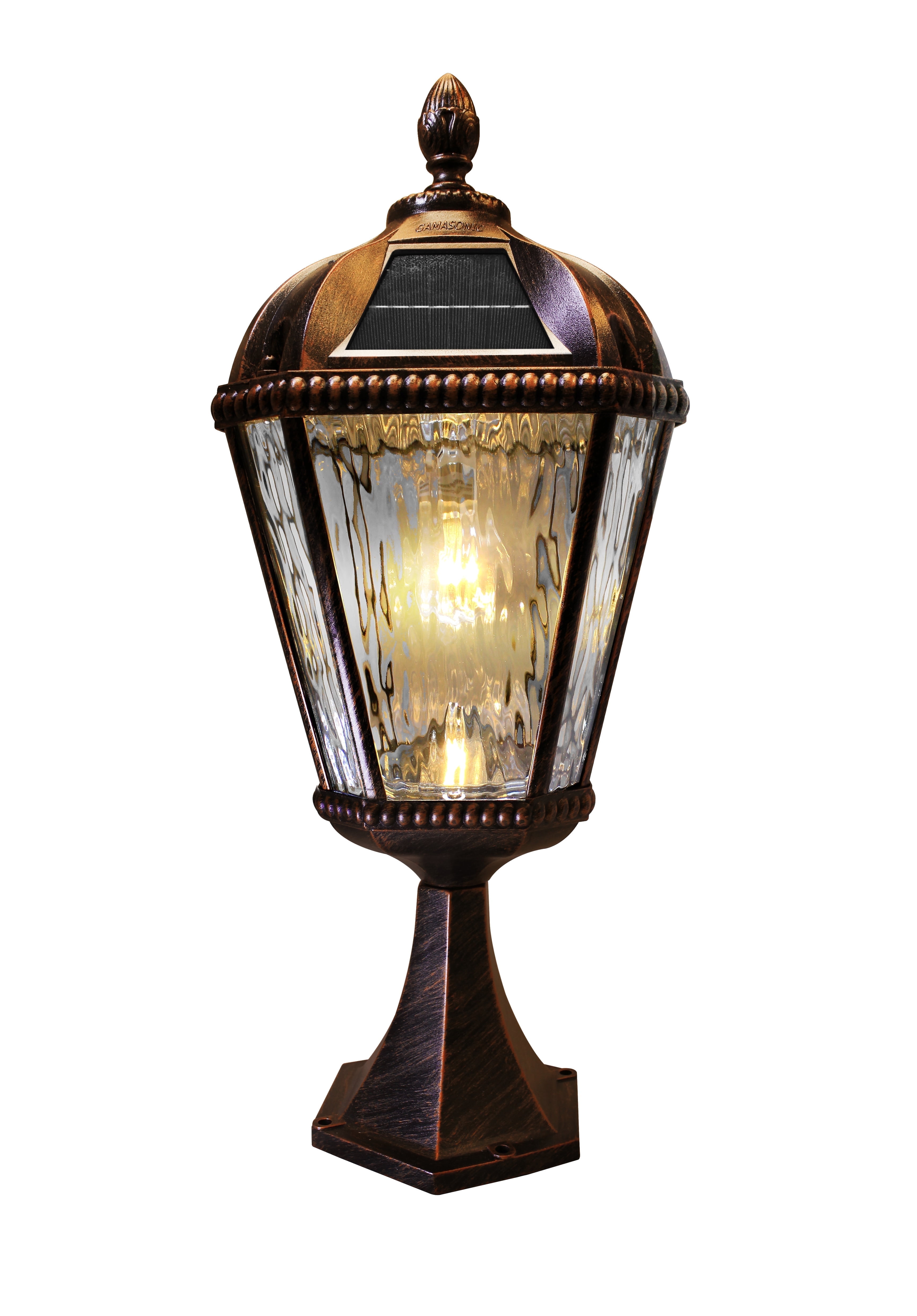 Brushed Bronze LED Solar Lamp Post with Rain Glass
