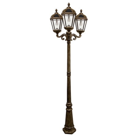 Gama Sonic Royal Bulb Triple Head Lamp Post with GS Solar LED Light Bulb - Weathered Bronze Finish