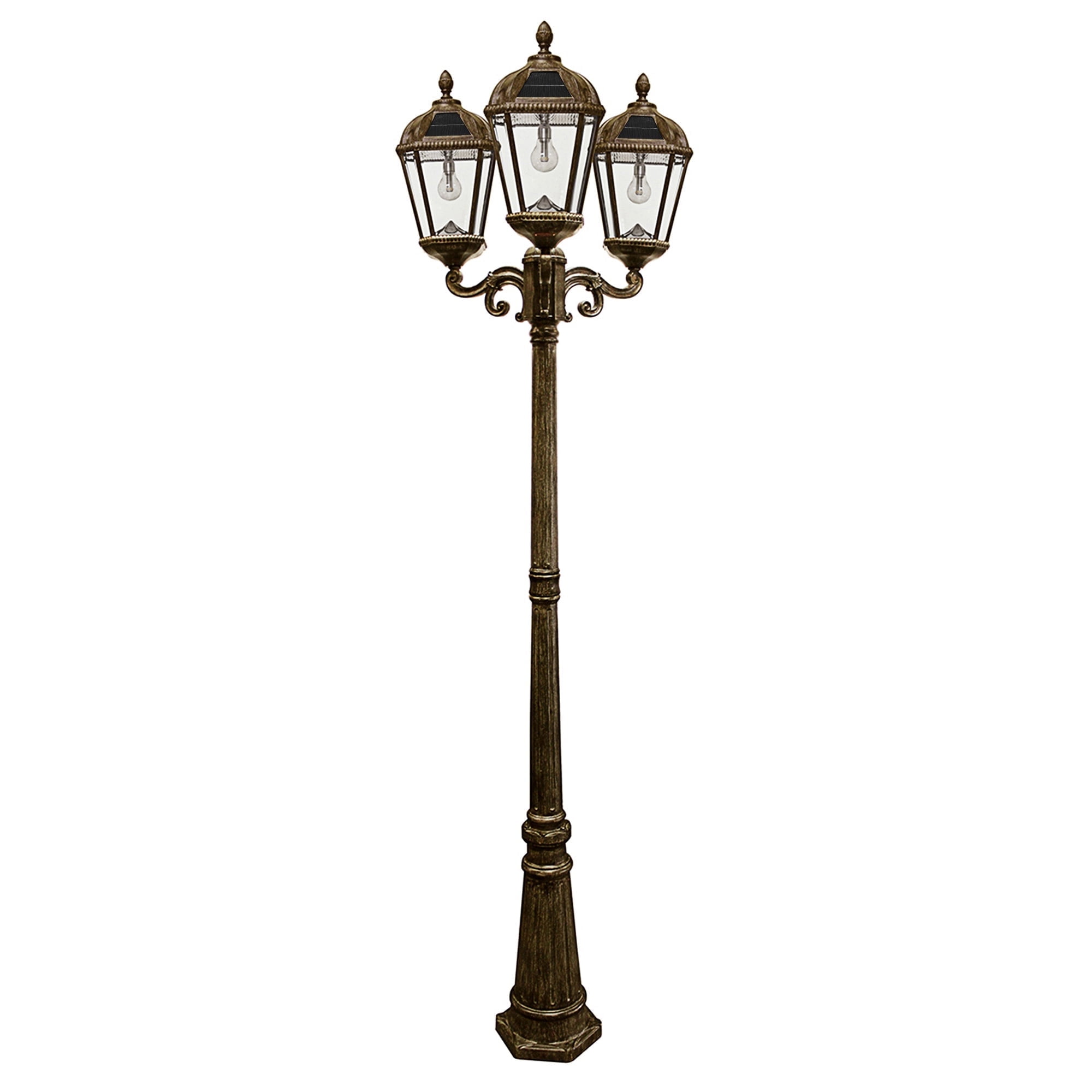 Weathered Bronze Triple Head Solar Lamp Post with LED Lights