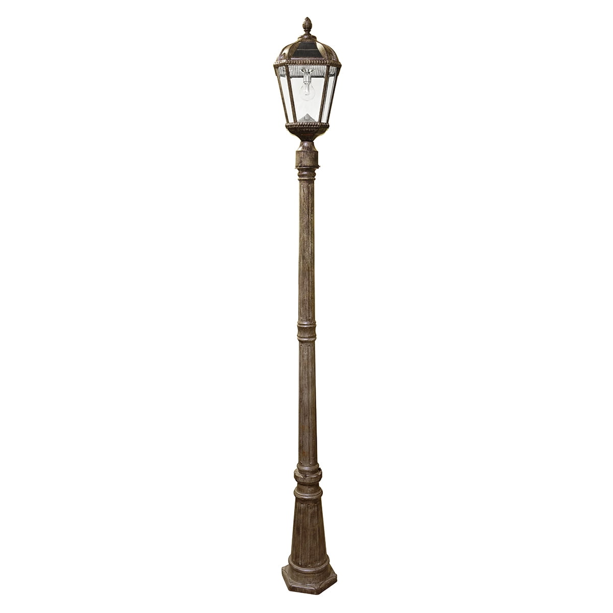 Gama Sonic Solar Outdoor Lamp Post Light, Weathered Bronze Aluminum Finish and Beveled Glass Panels, 10-Year Royal Bulb, Warm White LED with Omni-Direction Reflector, 87-inch Height, 98B301