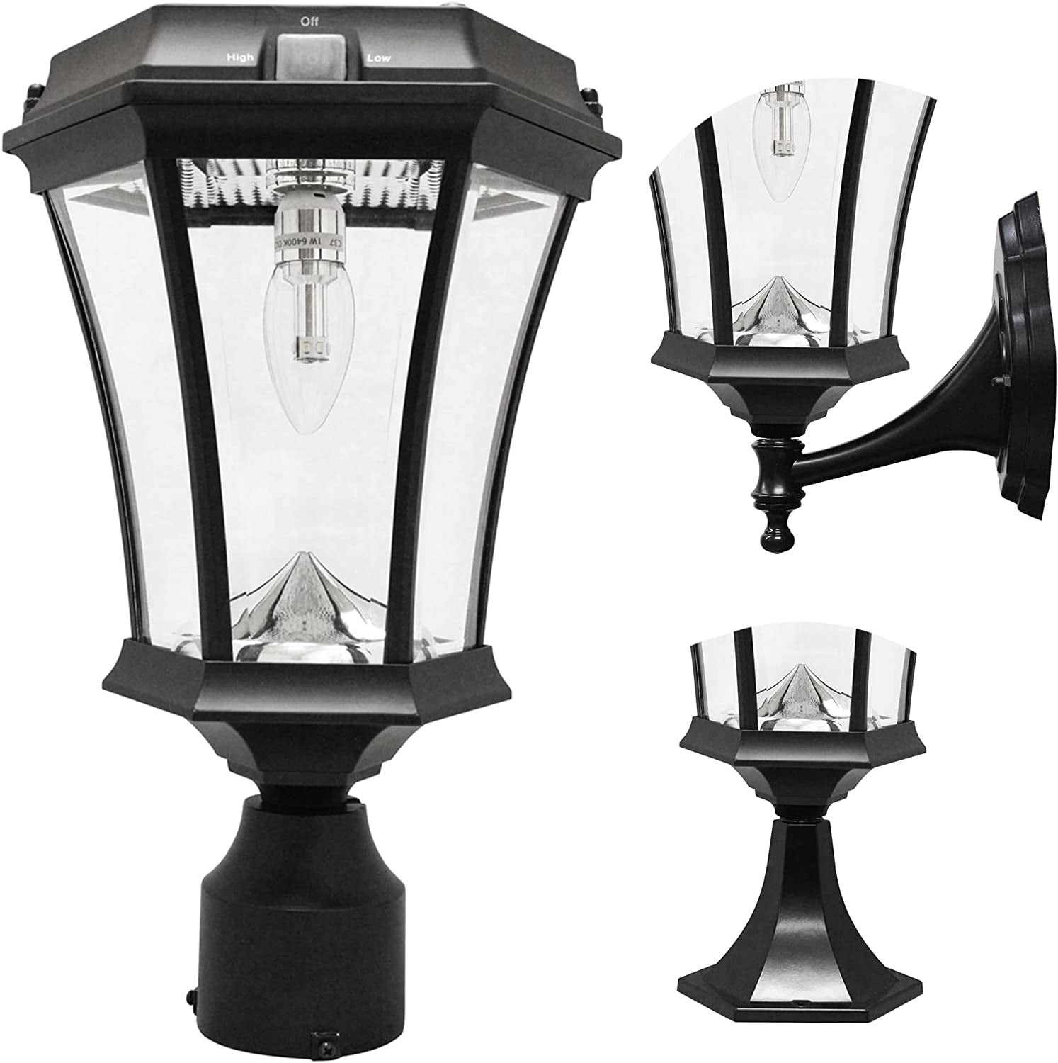Victorian Black Aluminum Solar LED Lamp Post with Motion Sensor