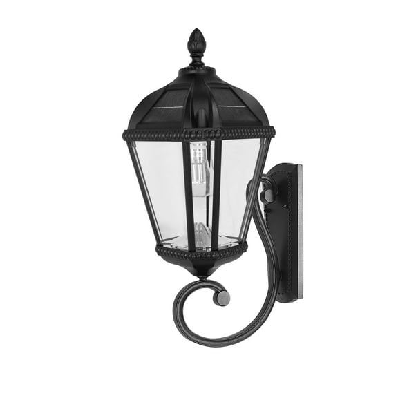 Gama Sonic Solar Outdoor Wall Light, Royal Bulb Exterior Sconce Lamp, Black Cast Aluminum, Clear Beveled Glass, Warm White LED with Omni-Direction Reflector, Large 21-Inch Height, 98B010