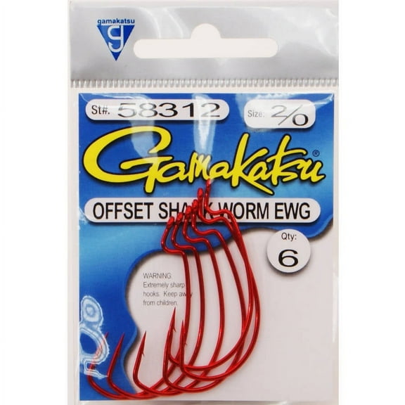 Gamakatsu 6 Piece Soft Plastic Worm Fishing Hooks, 2/0