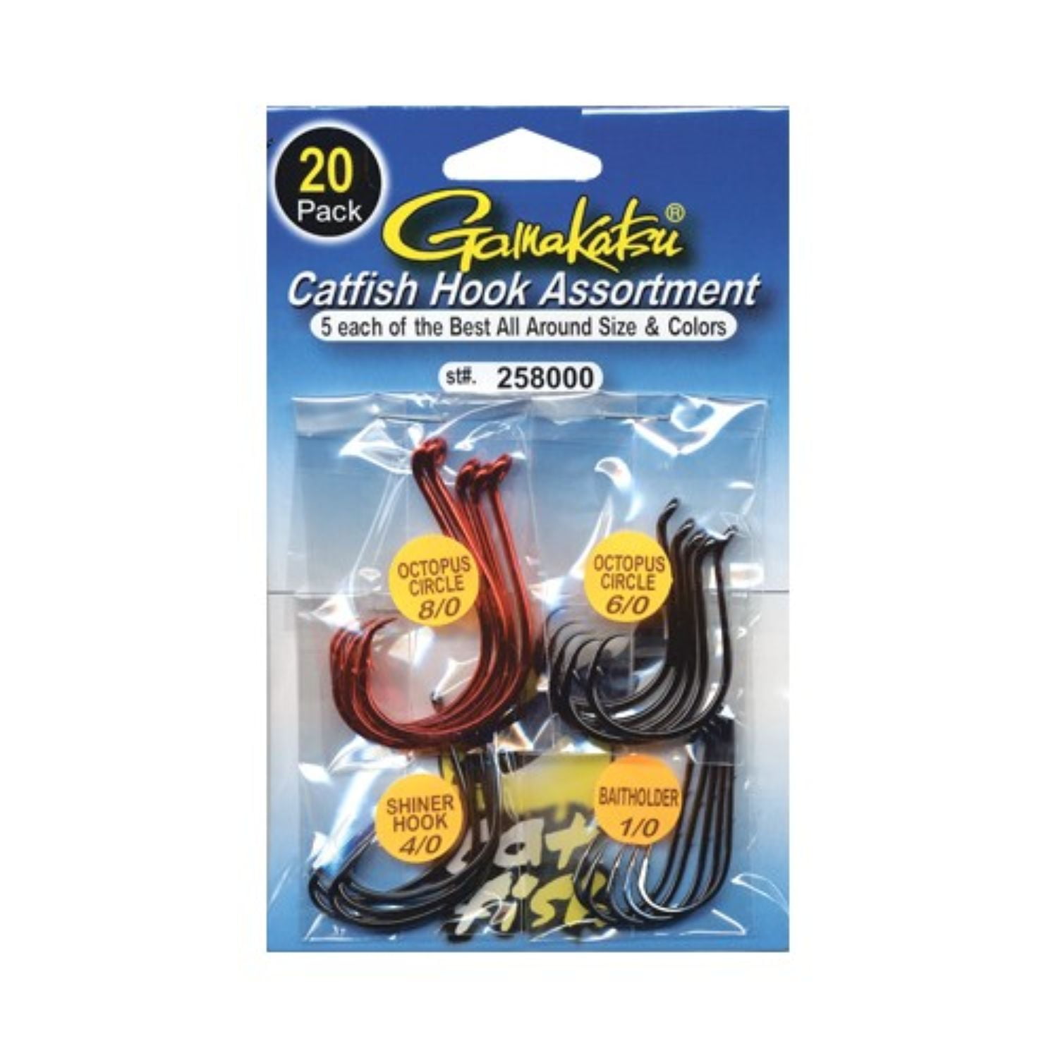 Gamakatsu Catfish Hooks Sizes 1/0, 4/0, 6/0, and 8/0, Assorted Colors