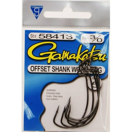 Gamakatsu Extra Wide Gap Offset Shank Worm Hooks, Size 3/0 Blk (5 Pack)