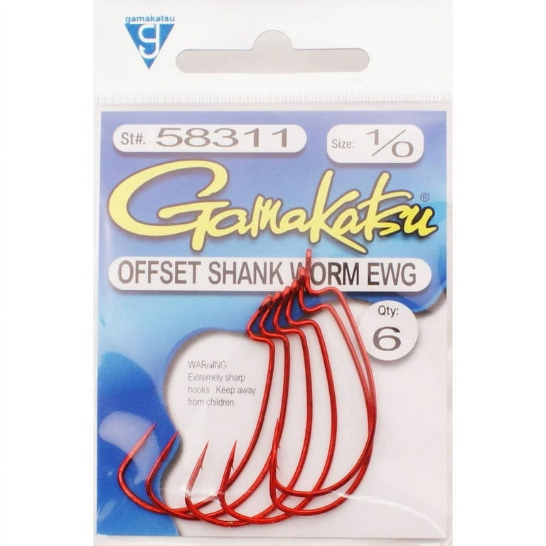 Gamakatsu Extra Wide Gap Offset Shank Worm Hooks, Size 3, 6 Pack, Red