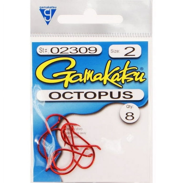 Gamakatsu Octopus Hook in High Quality Carbon Steel, Red, Size 2, 8-Pack 