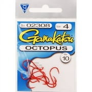 Gamakatsu Octopus Fishing Hook, Carbon Steel, Red, Size 4, 10-pack, Freshwater