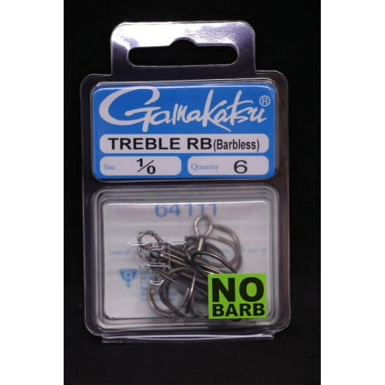 Gamakatsu Round Bend Barbless Treble Hooks - Size 1/0 