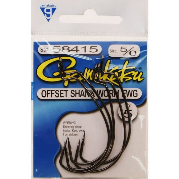 Gamakatsu Worm Offset EWG Hook in High Quality Carbon Steel, Size 5/0, NS Black, 5-Pack