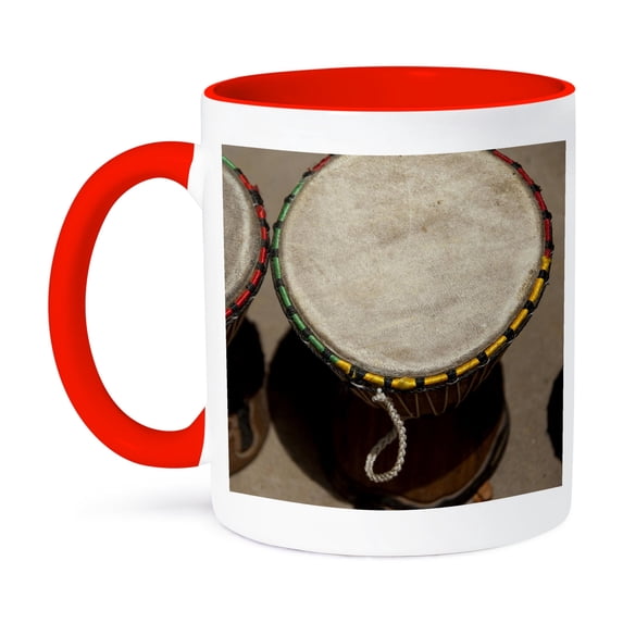3dRose, Gambia, Banju, Wooden drums, musical instrument-AF18 CMI0063 - Cindy Miller Hopkins, 11oz Two-Tone Red Mug