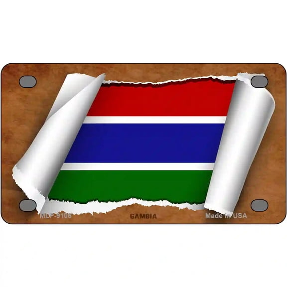 Gambia Flag Scroll Metal Novelty License Plate 4" x 2.2" Mini