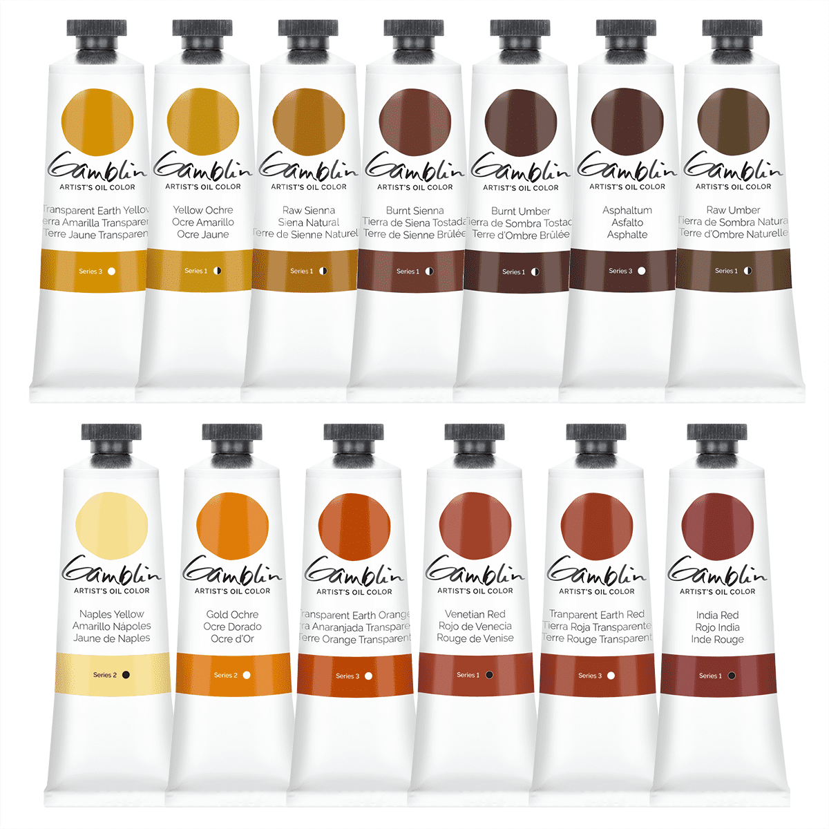 Gamblin Artist Oil Paint Set For Professionals - EARTH SET - 37ml Tubes