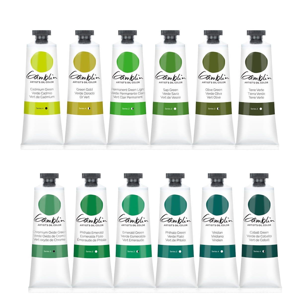 Gamblin Artist Oil Paint Set For Professionals - GREEN SET - 37ml Tubes
