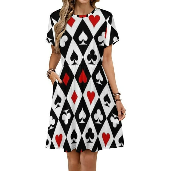 Gambling Casino Cards Dress Summer Street Style Dresses Female Short Sleeve Printed Sundress