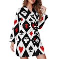 thumbnail image 1 of Gambling Casino Cards Night Robe Long Sleeve V Neck Robe With Belt Women's Sleepwear Dresses, 1 of 9