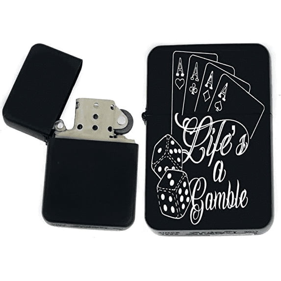 Gambling, Casino, Slot Machine, Skull, Four Aces Cards, Collection Gifts Infinity Black Matt Windproof Lighters! (CD-23)