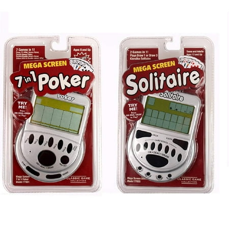 Gambling Electronic Game Pack - Mega Screen Solitaire Handheld Game & 7 in 1 Poker Handheld Game