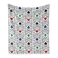 thumbnail image 1 of Gambling Soft Flannel Fleece Throw Blanket, Hearts Spades Diamonds and Blubs with Victorian Swirling Ornaments, Cozy Plush for Indoor and Outdoor Use, 60" x 80", Multicolor, by Ambesonne, 1 of 5