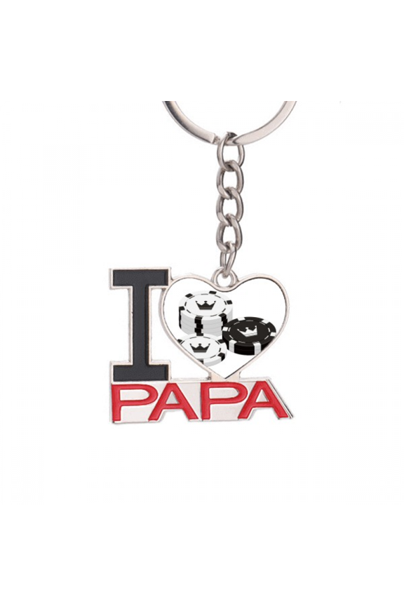 Gambling Utensils Chips Crown Pattern Keychain Metal Keyring Holder Love PAPA Father