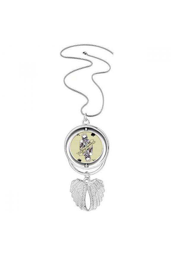 Gambling Utensils Playing Cards Pattern Pendant Angel Wings Rotating Necklace Jewelry
