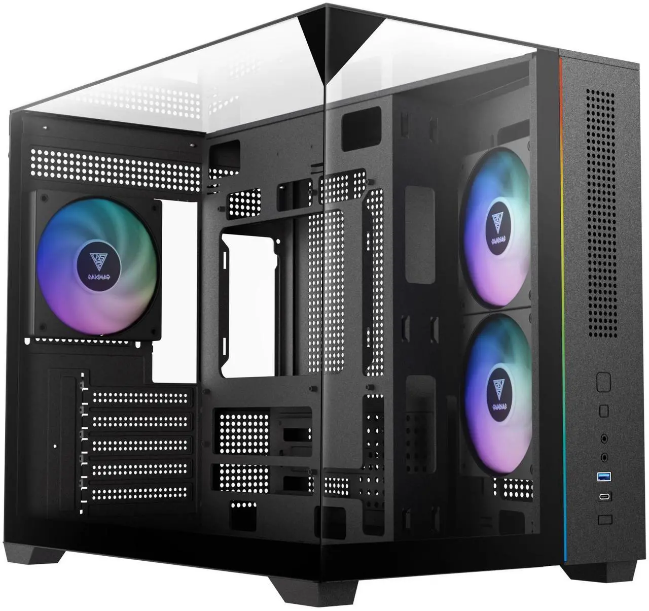 Gamdias ATLAS M3M 3-side glass pc case micro-ATX mATX min-ATX iTX, 3x120mm ARGB fans PWM, 400mm GPU
