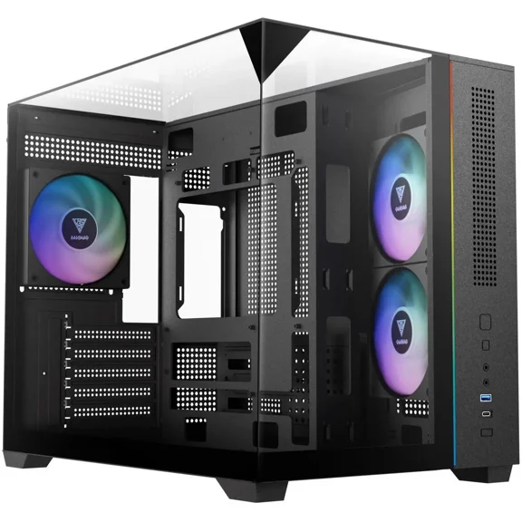Gamdias ATLAS M3M 3-side glass pc case micro-ATX mATX min-ATX iTX, 3x120mm ARGB fans PWM, 400mm GPU