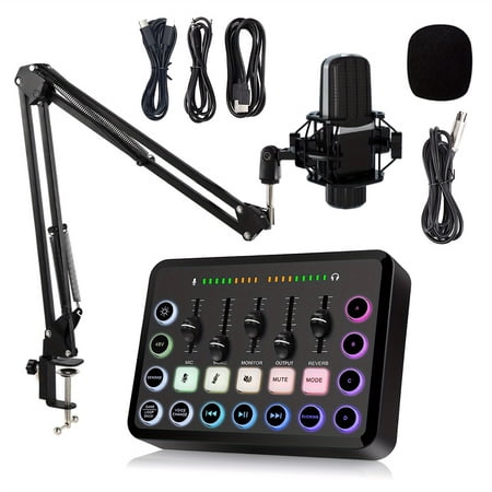 Game Audio mixer, Streaming RGB PC mixer with XLR microphone interface, personal control, volume adjuster, 48V Phantom power supply, podcast/recording