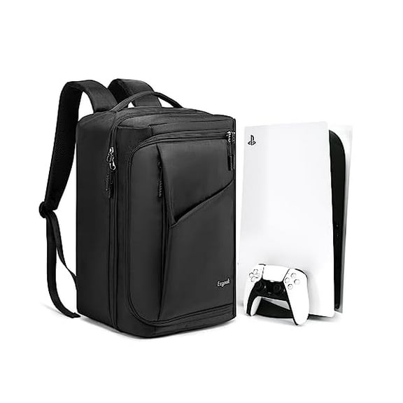 Game Backpack for PS5 Console, Protective Travel Carrying Case, Large Capacity Storage Bag with Zippered Pocket for PlayStation 5, Laptop, Headphones, Game Discs and Accessories