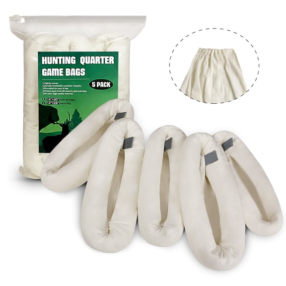 Game Bags Elk Hunting Meat Bags, 48inch  5-Pack Rolled Heavy Duty Quarter Bags, Reusable & Breathable Meat Game Bags with Reflective Strip for Elk, Caribou, Deer, Moose, Antelope, Duck